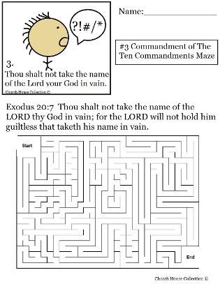 maze lord thou vain shalt take name commandments ten church printable